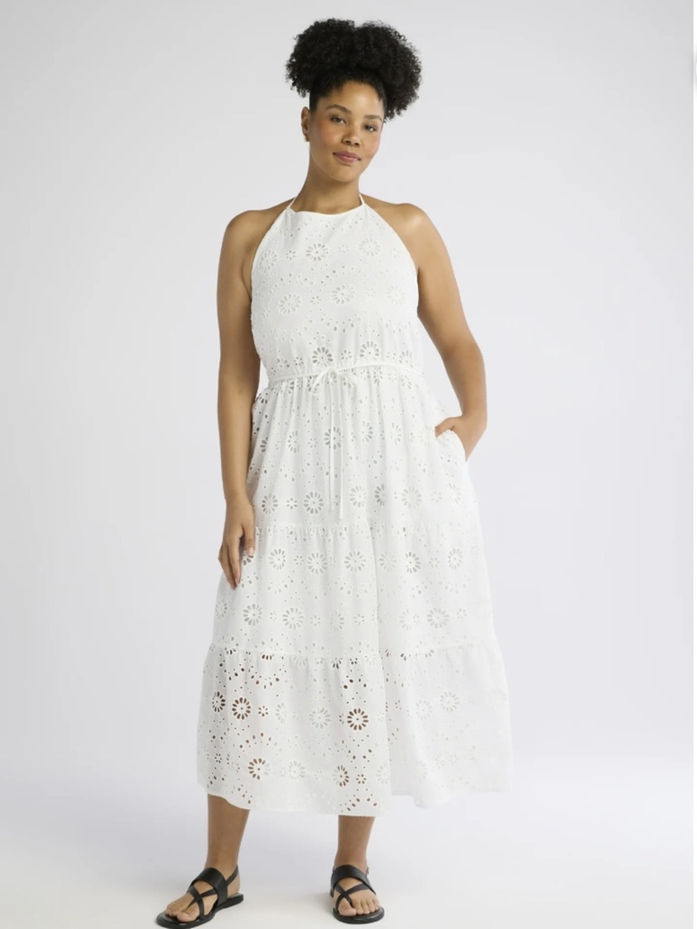 NWT Time & Tru White Eyelet Halter Midi Dress - Women sold out